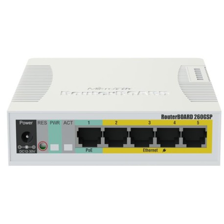 Switch Mikrotik RB260GSP, 5 Ptos Gigabit, 1 Puerto SFP, Salida