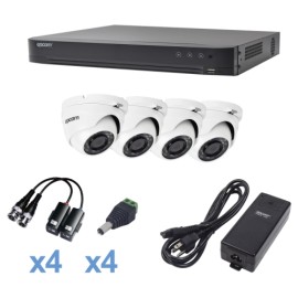 Sistema de CCTV Epcom modelo KEVTX8T4EW Juego de 4 camáras eyeball ext, dvr 4 canales, transceptores, conectores y fte poder