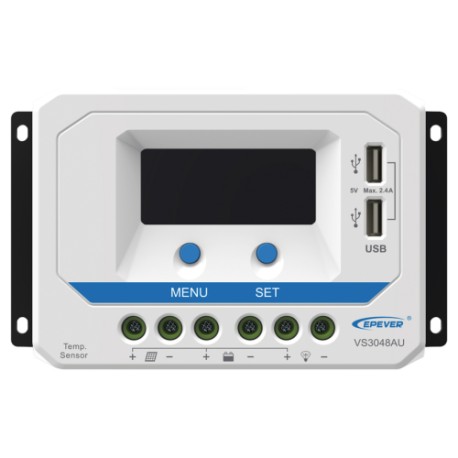 Controlador Solar Epever VS-3048-AU, PWM, 12/24/36/48 V, 30 A, USB y Display